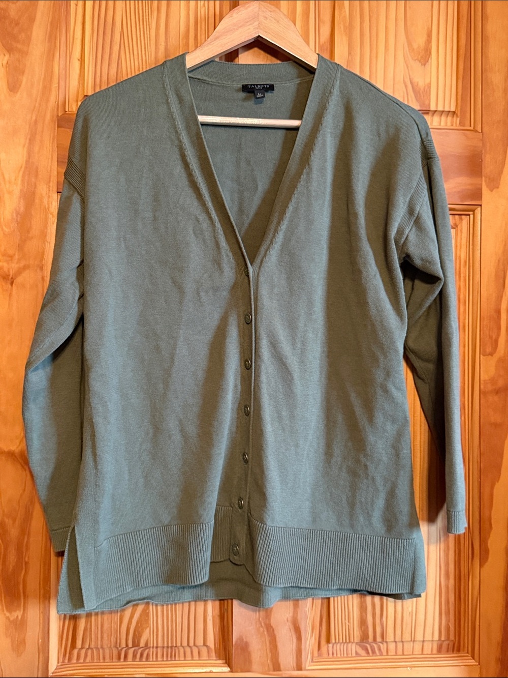 Talbots Olive Green V-Neck Button-Front Large Petite Cardigan